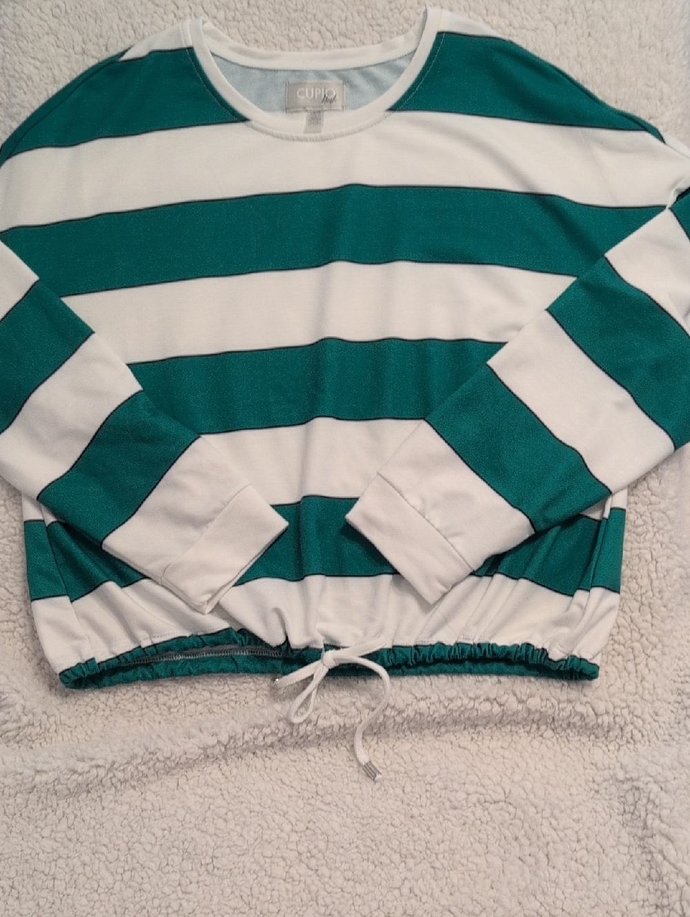 Cupio Green and White Striped Drawstring Pullover
